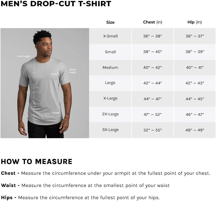 HOTBYLT Mens Drop-Cut Men's T Shirt, Slim Fit Plain Tshirts for Men, Drop Cut Basic Crewneck Tee, Wrinkle Resistant, Stretch Fit