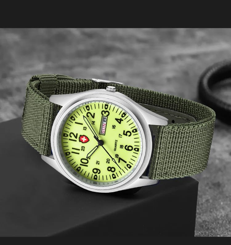 HOTGosasa Unisex Military Analog Field Watch with Nylon Strap, Luminous Easy Read Dial, Sport Tactical Casual Quartz Wristwatch, Daily Water Resistant