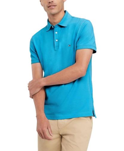 HOTTommy Hilfiger Men's Short Sleeve Polo Shirts in Slim Fit with Stretch and Organic Pique Cotton