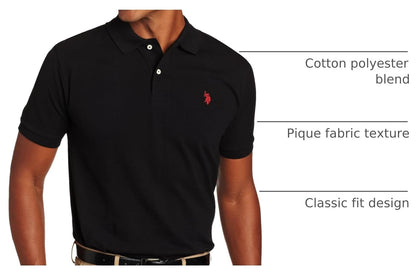 HOTU.S. Polo Assn. Men's Classic Polo Shirt, Two-Button Closure Pique Polo Shirt, Summer Fashion Golf Shirt | Two-Button Closure Pique Polo Shirt, Summer Fashion Golf Shirt