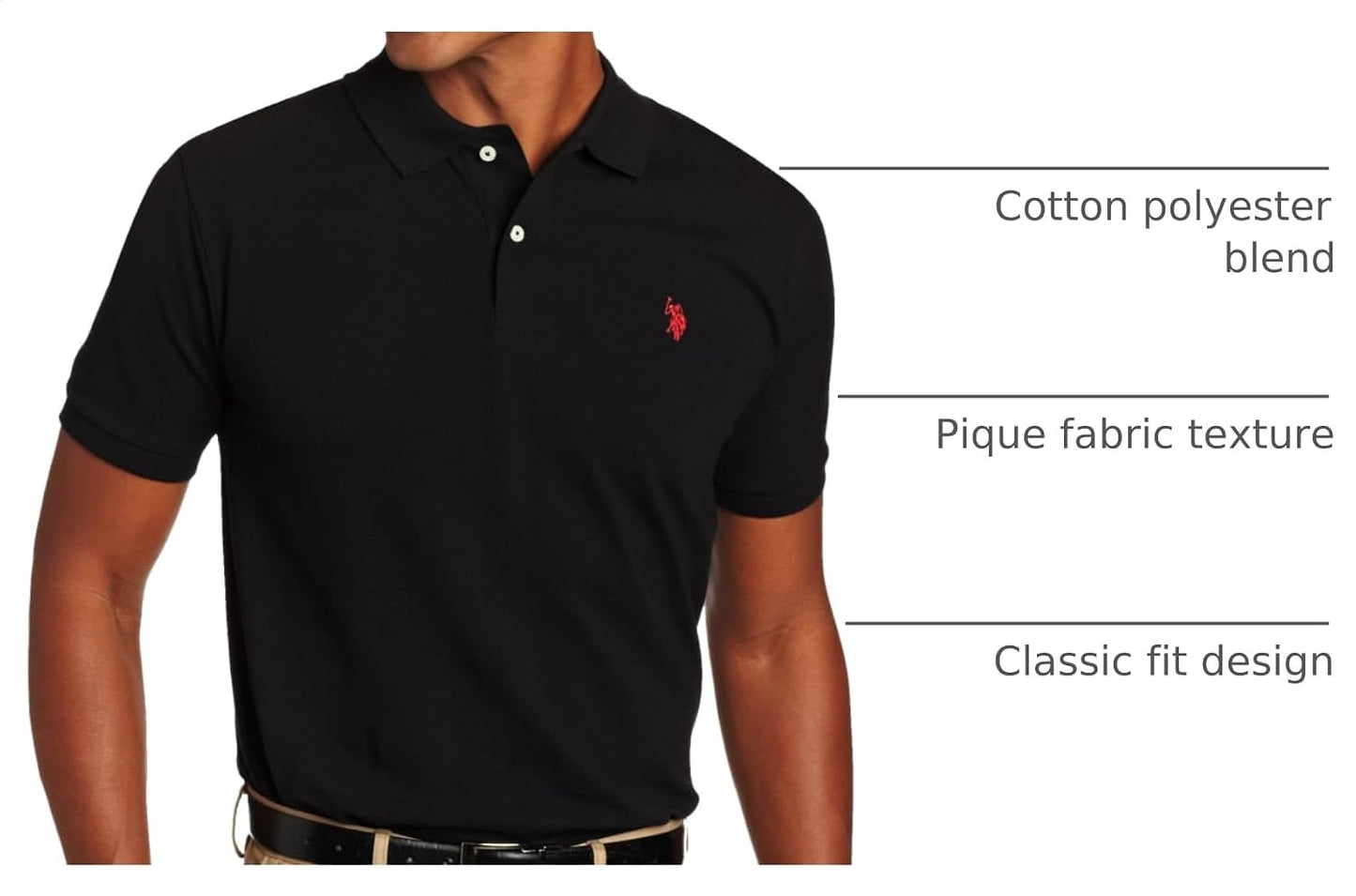 HOTU.S. Polo Assn. Men's Classic Polo Shirt, Two-Button Closure Pique Polo Shirt, Summer Fashion Golf Shirt | Two-Button Closure Pique Polo Shirt, Summer Fashion Golf Shirt