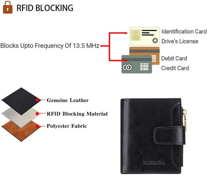 HOTSmall Wallet for Women Genuine Leather Bifold Zipper Front Pocket Compact RFID Blocking Credit Card Case Purse with Gift Box