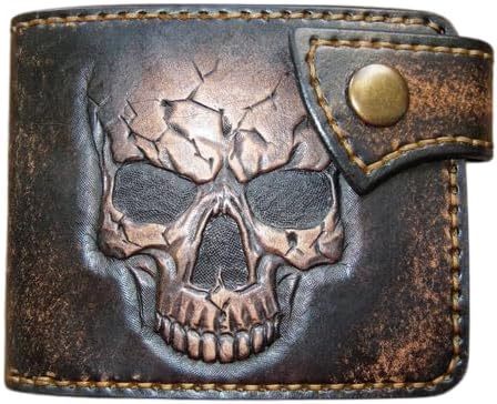 HOTSkull, Bone, Jaw, Skeleton, Men's 3D Genuine Leather Wallet, Handmade wallet, Carved wallet, Tooled wallet, Airbrush Art, Bifold wallet, Custom wallet, Personalized wallet