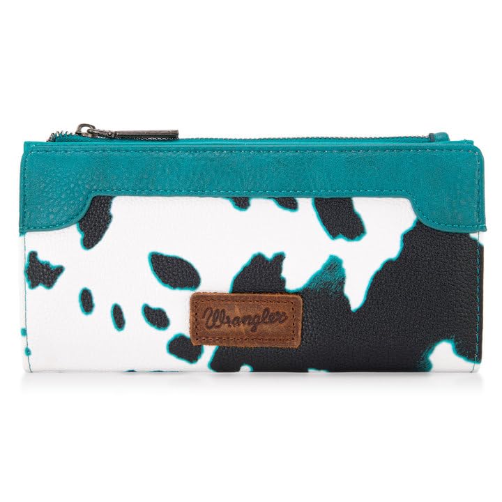 HOTMontana West Wrangler Cow Print Wallets Womens Bifold Credit Card Wallet Women's Wallets, Card Cases & Money Organizers Brown Wallet for Women Ladies Female Cash Wallett with Smooth Zipper