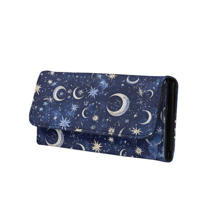 HOTLotus Mandala Women PU Leather Tri-fold Wallets Black And White Sketch Flower Zipper Pocket Buckle Money Manager Starry Sky Tall Billfold Secretary Cash Wallet