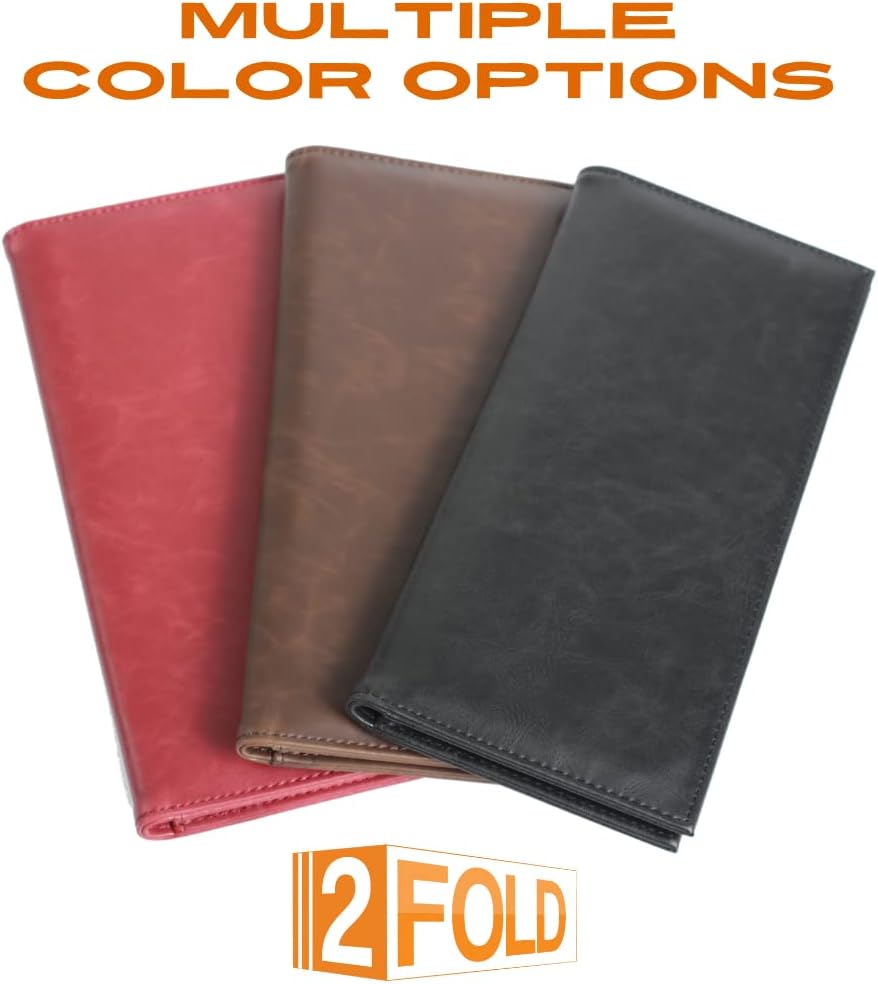 HOT2Fold Business Size and Travelers Check Large Checkbook Cover for Side and Top Tear Checks - Synthetic Leather Feel Check Book Cover with Built in Duplicate Check Sleeve and Pockets - Black