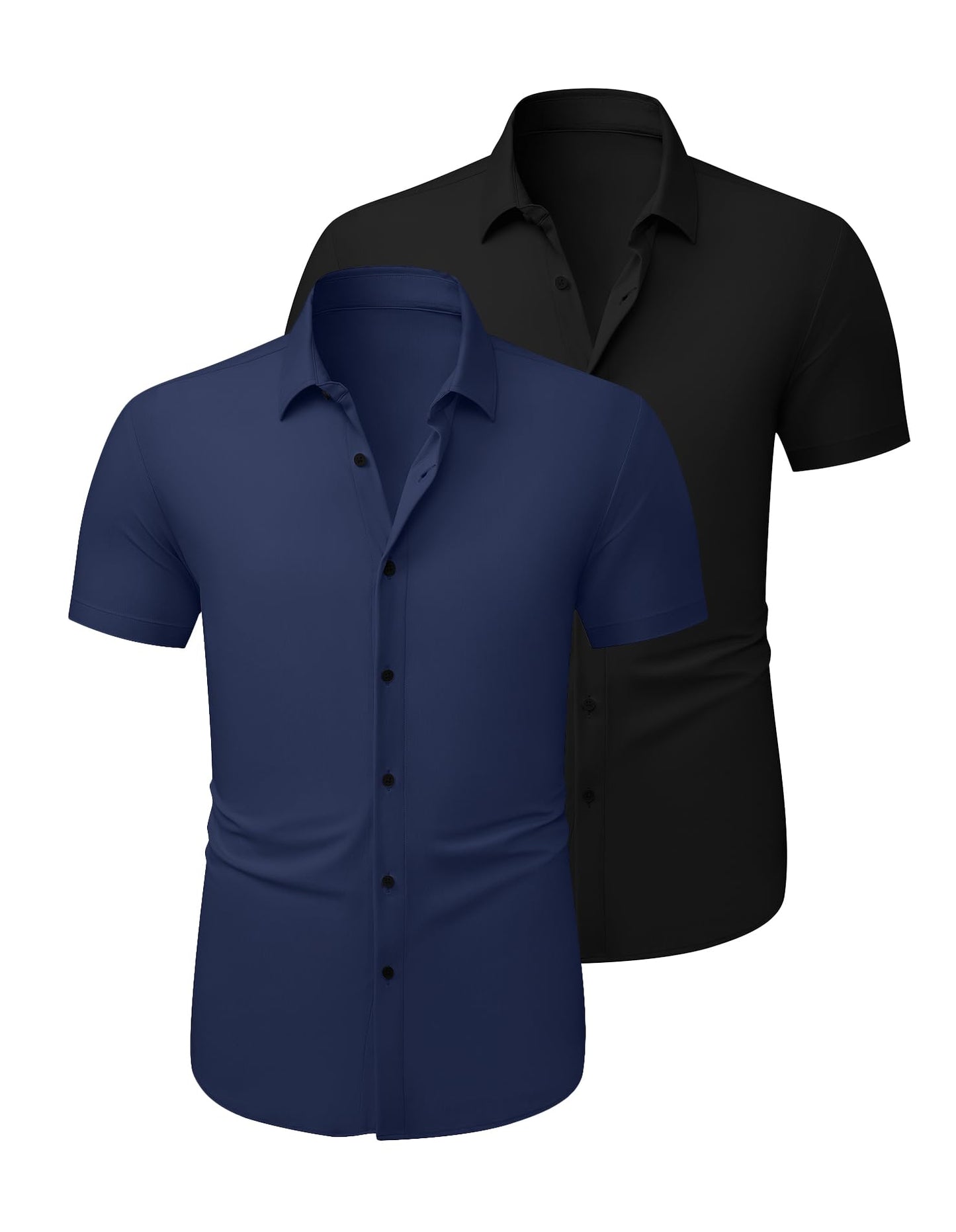 HOTJMIERR Men's Muscle Fit High Stretch Wrinkle-Free Button Down Dress Shirts Summer Casual Short Sleeve Shirt