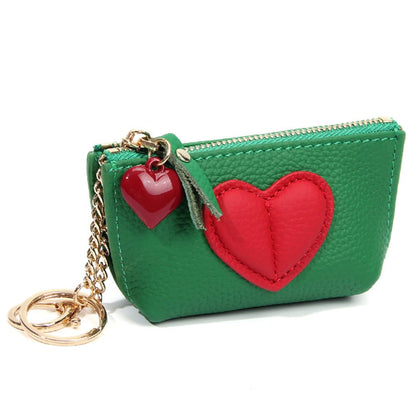 HOTRejolly Coin Pouch Purse for Women Girls Real Leather Mini Change Wallet With Keychain Key Ring Cute Heart Attachment for Purse Cream White
