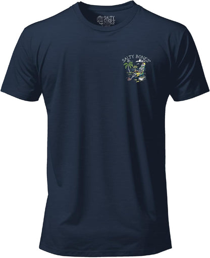 HOTSalty Bones Another Day in Paradise Tropical Beach Graphic T-Shirt, 100% Ringspun Cotton, Classic Fit,Printed in USA