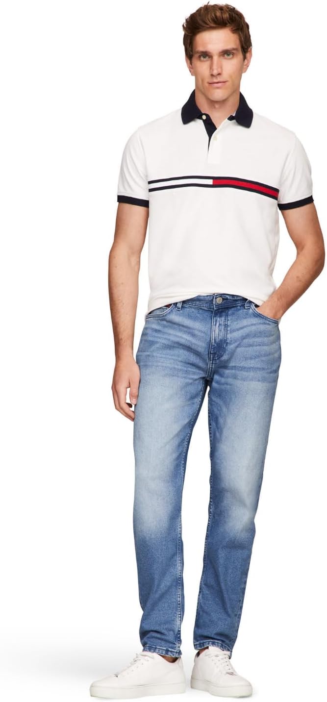 HOTTommy Hilfiger Men's Short Sleeve Cotton Pique Flag Graphic Polo Shirt in Custom Fit