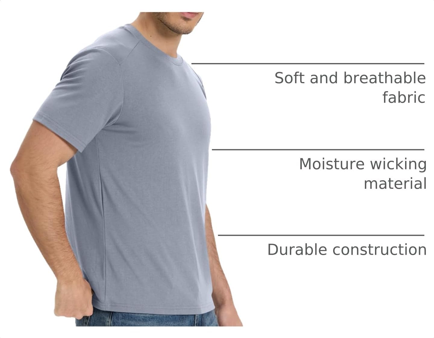HOTBAMBOO COOL Men's T-Shirts Short Sleeve Heavyweight Crew Neck T Shirt for Men Moisture Wicking Casual Tees