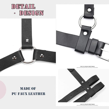 HOTPunk Belt Black Pu Leather Harness Belt for Women Goth Body Adjustable Waist Belts Rave Halloween Dresses Party Accessories