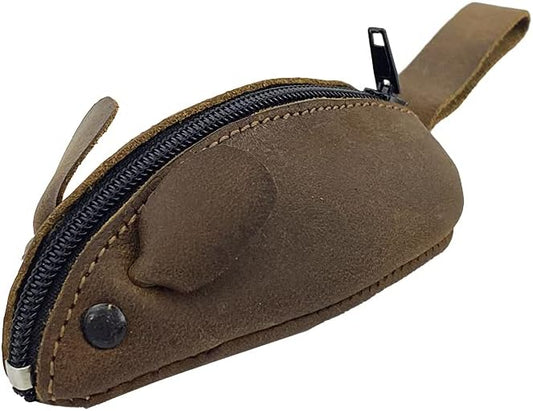 HOTHide & Drink, Mouse-Shaped Coin Pouch, Change Pouch, Pocket Case for Coins, Travel Accessory, Full Grain Leather, Handmade, Bourbon Brown