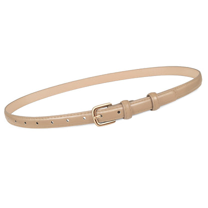 HOTJASGOOD Women Skinny Faux Leather Belt Thin Waist Belt for Women Jeans Dress Fashion Ladies Belt with Gold Buckle,21 Colors