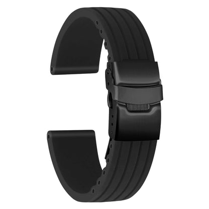 HOTSilicone Watch Strap Replacement Rubber Watch Band Waterproof Stripe Pattern - 14mm, 16mm, 18mm, 20mm, 22mm, 24mm Watch Bracelet with Stainless Steel Deployment Black Buckle