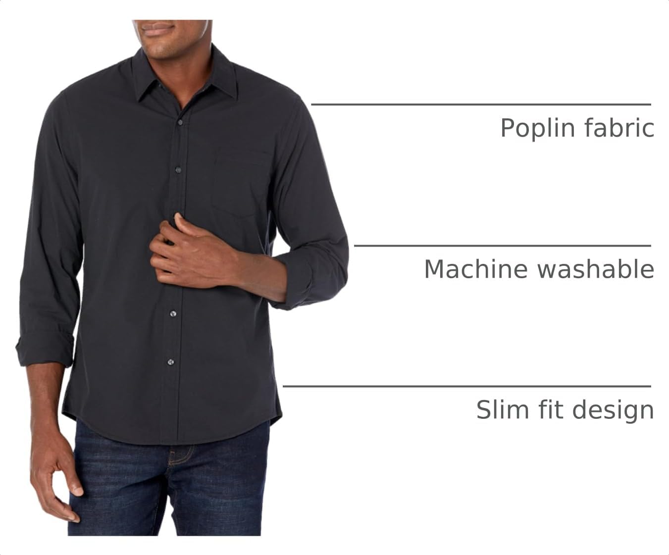 HOTAmazon Essentials Men's Regular-Fit Long-Sleeve Casual Poplin Shirt, Button Front, Business Casual, Collared