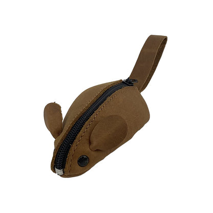 HOTHide & Drink, Mouse-Shaped Coin Pouch, Change Pouch, Pocket Case for Coins, Travel Accessory, Full Grain Leather, Handmade, Bourbon Brown