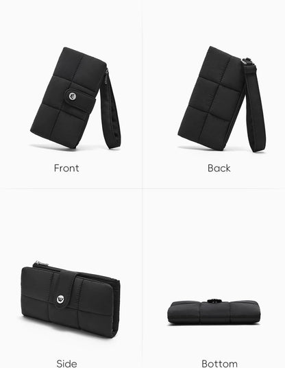 HOTWESTBRONCO Puffer Wristlet Wallets for Women RFID Blocking Soft Slim Bifold Compact 13 Card Holder Wallet for Women with Zipper Coin Pocket & ID Window