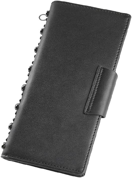 HOTShinywear Women's Black Long Skull Studded Purses Genuine Leather Card Holder Wallet