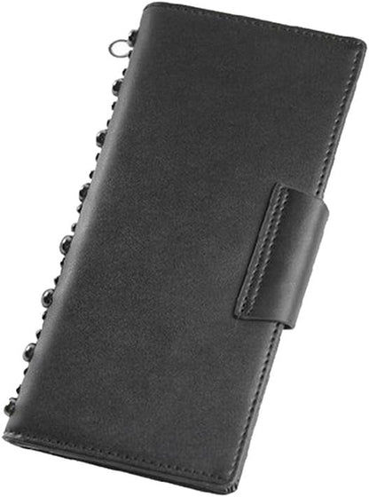 HOTShinywear Women's Black Long Skull Studded Purses Genuine Leather Card Holder Wallet