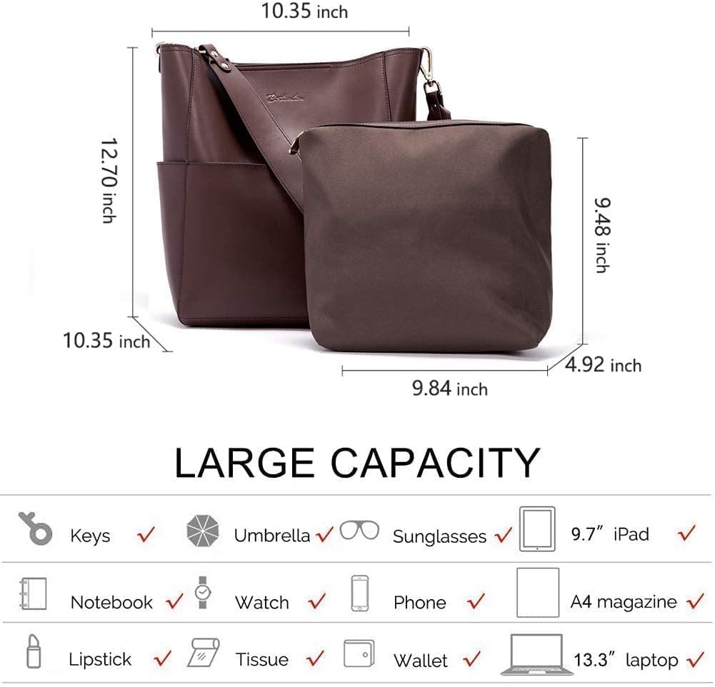 HOTBOSTANTEN Women's Leather Designer Handbags Tote Purses Shoulder Bucket Bags and Leather Wallet RFID Blocking Small Bifold Zipper Pocket Wallet Card Case Bundle