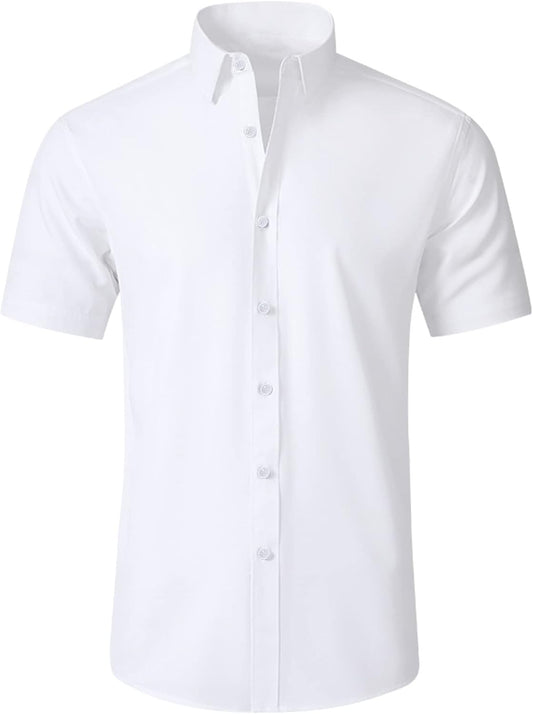 HOTSAMERM Mens Dress Shirt Stretch Wrinkle Free Casual Button Down Shirts | 4-Way Stretch & Moisture Wicking Performance Shirt for Business, Wedding, Work, Church, Easy Care Lightweight & Breathable