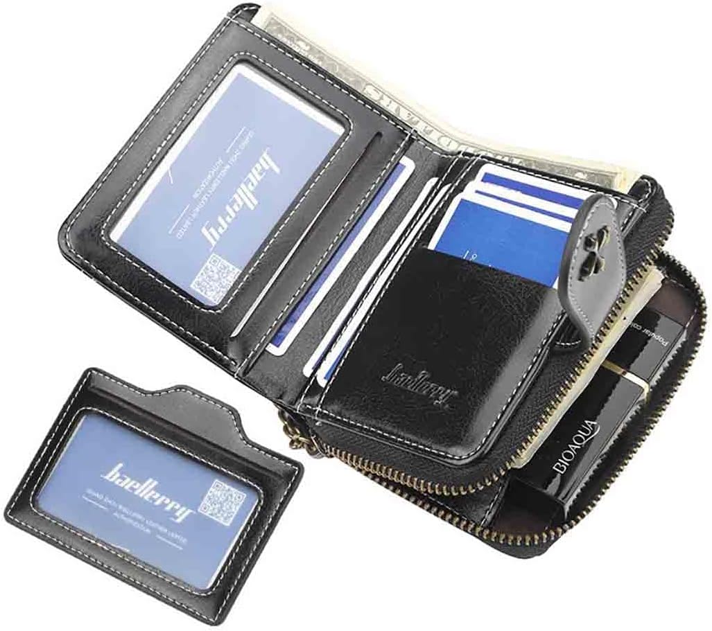 HOTWomen's retro wallet small Y2K credit card bag zipper double fold mini leather aesthetic y2k wallet (Black)