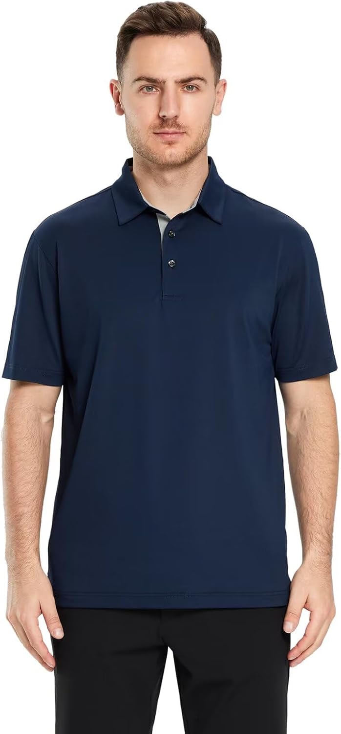 HOTMens Golf Shirt Short and Long Sleeve Moisture Wicking Dry Fit Performance Solid Casual Pique Golf Polo Shirts for Men