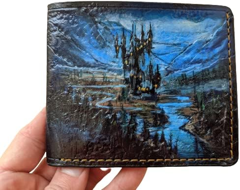 HOTAnime wallet Castlevania, Bran Castle, Men's 3D Genuine Leather Wallet, Handmade wallet, Carved wallet, Tooled wallet, Airbrush Art, Biker wallet, Custom wallet, Personalized wallet