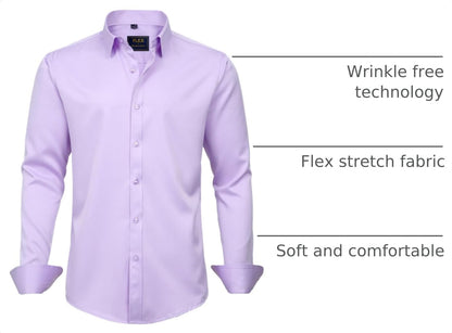 HOTJ.VER Men's Dress Shirts Solid Long Sleeve Stretch Wrinkle-Free Formal Shirt Business Casual Button Down Shirts