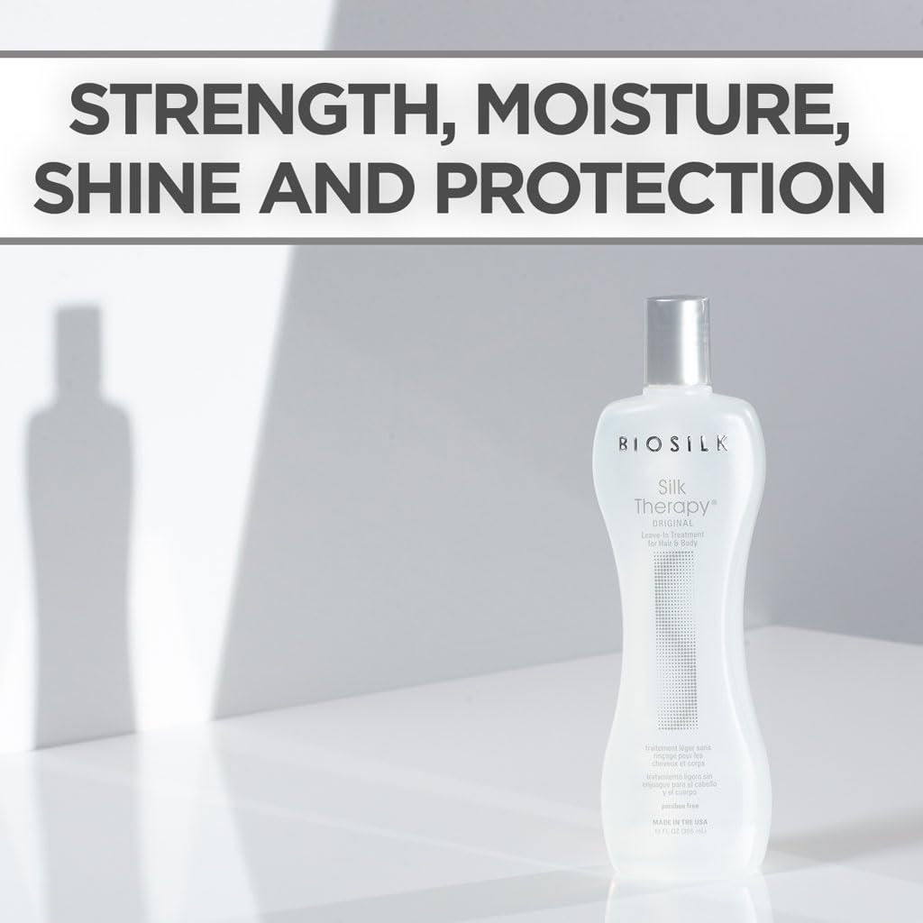 HOTBioSilk Silk Therapy Original, Reconstructing Leave-In Hair Treatment, Adds Shine, Smooths & Prevents Split Ends, Sulfate-Free, Paraben-Free, Cruelty-Free, 12 Oz