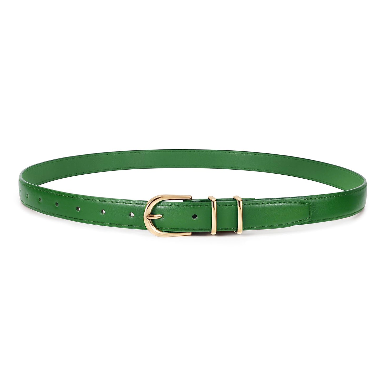HOTJASGOOD Women Skinny Leather Belt for Jeans Pants Fashion Ladies Thin Belt for Dress with Gold Single Prong Buckle