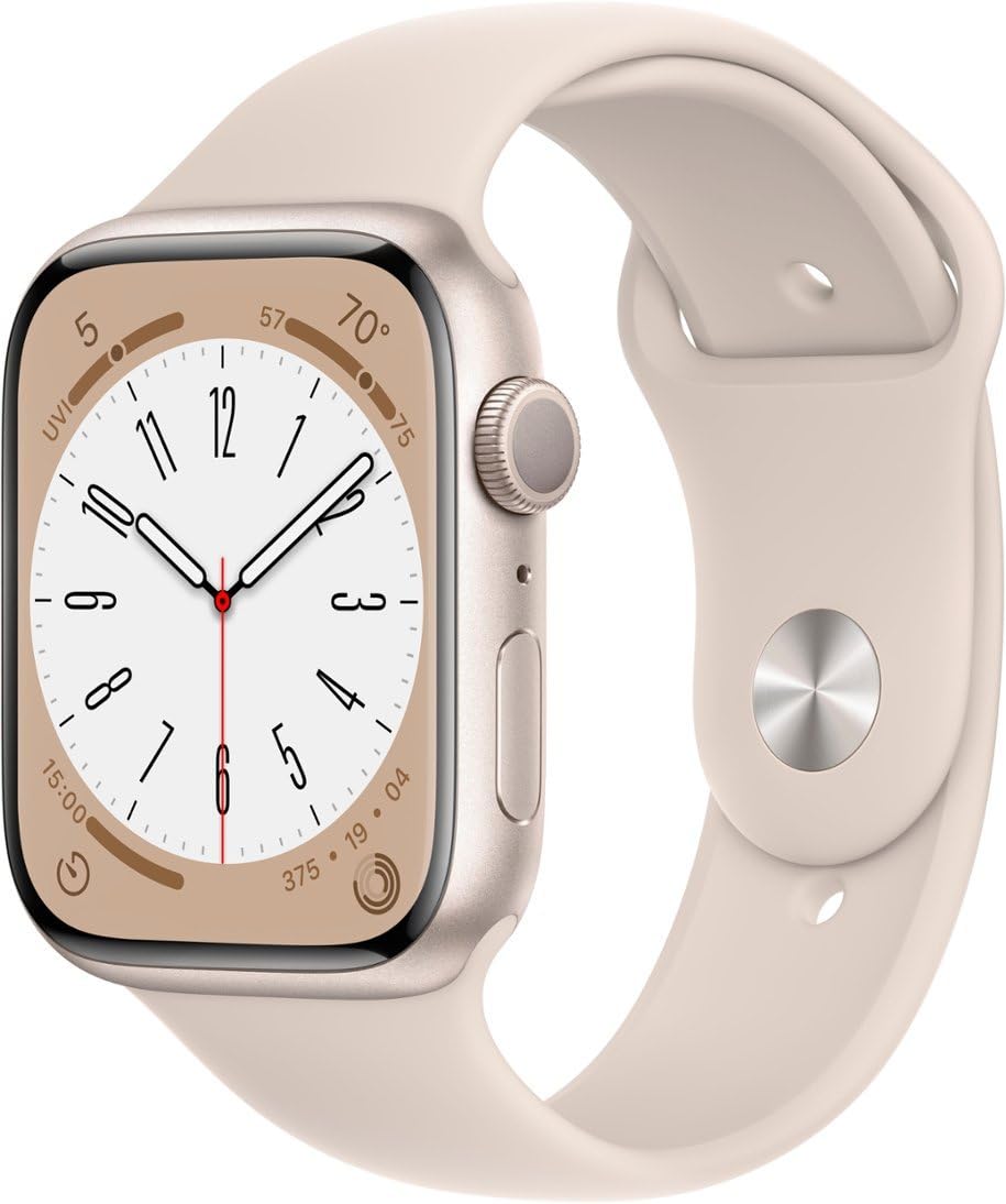 HOTApple Watch Series 8 (GPS + Cellular, 41mm) - Silver Stainless Steel Case with White Sport Band M/L (Renewed)
