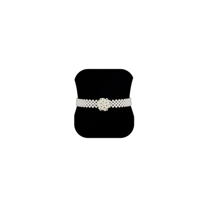 HOTDubulle Women's Pearl Belt Elastic White Waist Chain for Bridal Dress | Plus Size Belts Ivory Beige Silver Pearl Rhinestone Buckle Formal Wedding Ladies