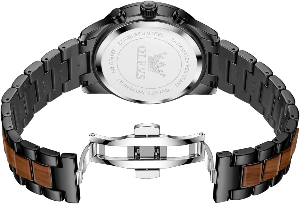 HOTOLEVS Men Watch Blue Gold Analog Quartz Stainless Steel Waterproof Luminous Date Luxury Casual Watch