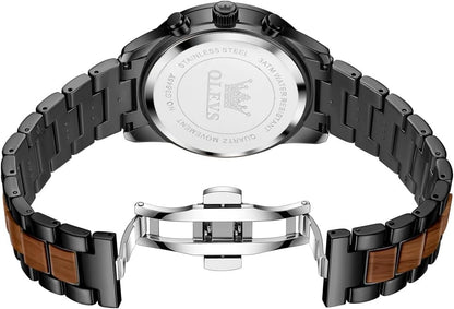HOTOLEVS Men Watch Blue Gold Analog Quartz Stainless Steel Waterproof Luminous Date Luxury Casual Watch