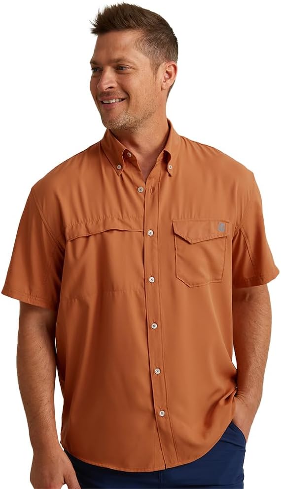 HOTHUK Men's Tide Point Kc Scott Original Artwork Short Sleeve Shirt, Fishing Button Down