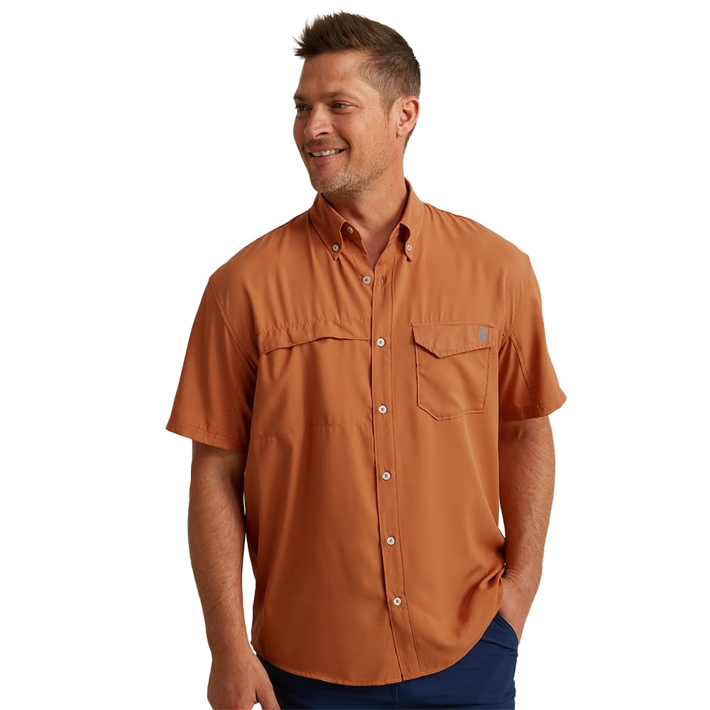 HOTHUK Men's Tide Point Kc Scott Original Artwork Short Sleeve Shirt, Fishing Button Down