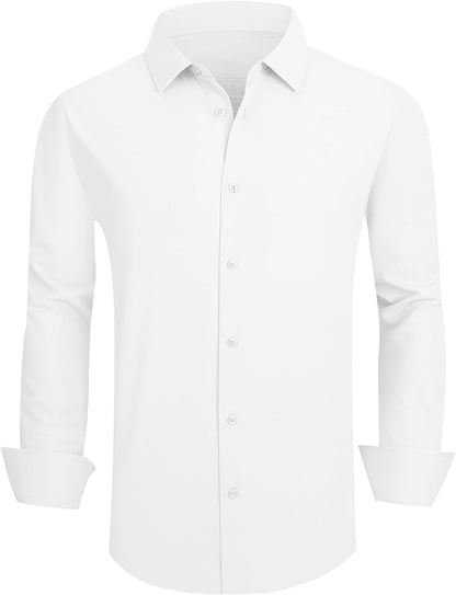 HOTSAMERM Mens Dress Shirt Stretch Wrinkle Free Casual Button Down Shirts | 4-Way Stretch & Moisture Wicking Performance Shirt for Business, Wedding, Work, Church, Easy Care Lightweight & Breathable