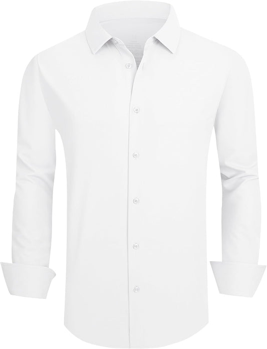 HOTSAMERM Mens Dress Shirt Stretch Wrinkle Free Casual Button Down Shirts | 4-Way Stretch & Moisture Wicking Performance Shirt for Business, Wedding, Work, Church, Easy Care Lightweight & Breathable