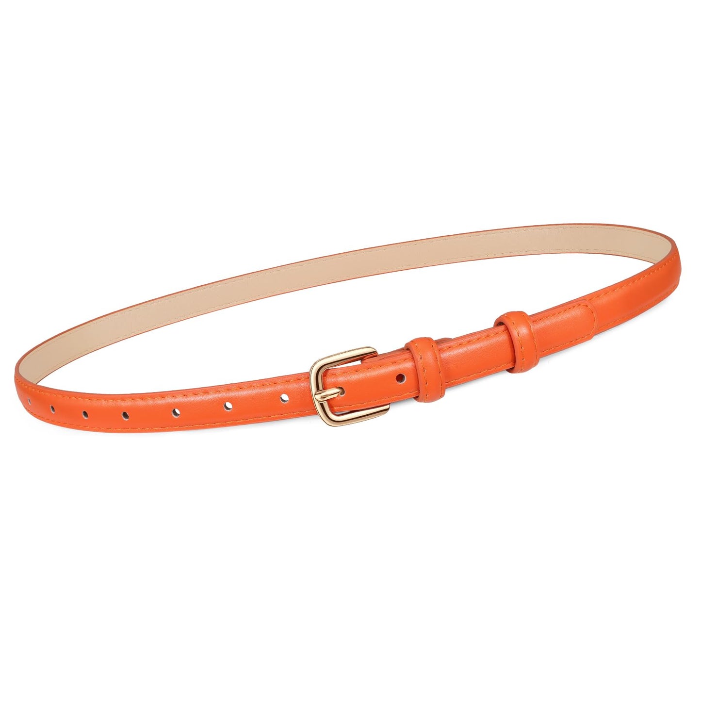 HOTJASGOOD Women Skinny Faux Leather Belt Thin Waist Belt for Women Jeans Dress Fashion Ladies Belt with Gold Buckle,21 Colors