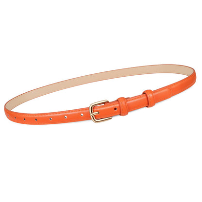 HOTJASGOOD Women Skinny Faux Leather Belt Thin Waist Belt for Women Jeans Dress Fashion Ladies Belt with Gold Buckle,21 Colors