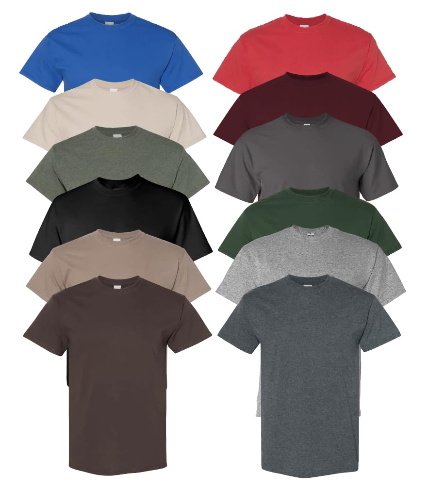 HOTEVERYDAY TEES Men's Heavy Cotton Tee (Pack of 12), Assorted Mixed Color Small to 5XL