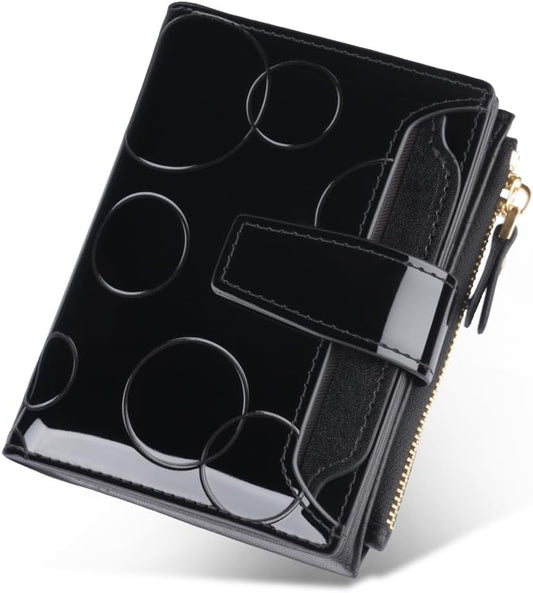 HOTNoble and elegant women's leather wallet, sequins, detachable ID card holder, short three fold style, zipper and snap closure, RFID shielding to protect credit cards, foldable wallet (Black)