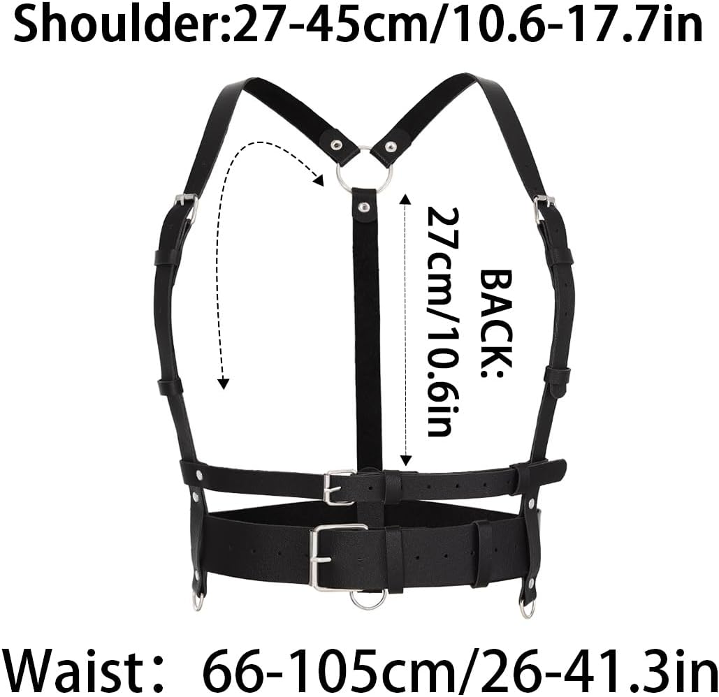 HOTBODIY Punk Women Waist Belts PU Leather Fashion Body Chain Belt Circle Rave Halloween Accessories Belt Adjustable Gothic
