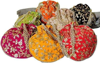 HOTIGH India Gift Hub Indian Handmade Women's Velvet Embroidered Potli Purse Bag Pouch Drawstring Bag | Indian Potli Handbag