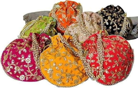 HOTIGH India Gift Hub Indian Handmade Women's Velvet Embroidered Potli Purse Bag Pouch Drawstring Bag | Indian Potli Handbag