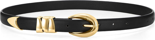 HOTWHIPPY Women Skinny Leather Belt for Jeans Pants Dresses Ladies Fashion Waist Belt with Shiny Gold Buckle