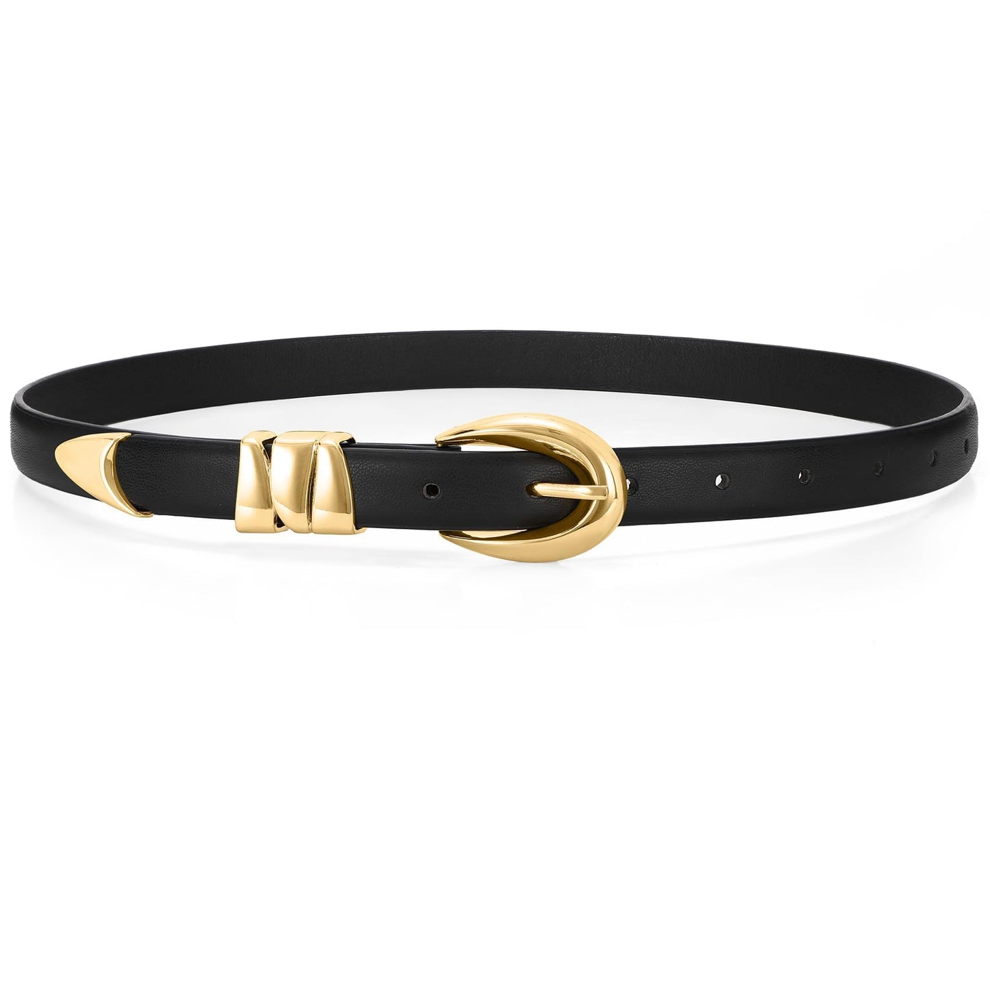 HOTWHIPPY Women Skinny Leather Belt for Jeans Pants Dresses Ladies Fashion Waist Belt with Shiny Gold Buckle