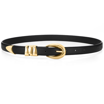 HOTWHIPPY Women Skinny Leather Belt for Jeans Pants Dresses Ladies Fashion Waist Belt with Shiny Gold Buckle